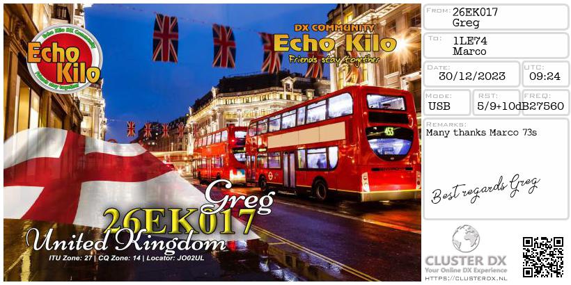 eQSL 26EK017 Mr. Greg